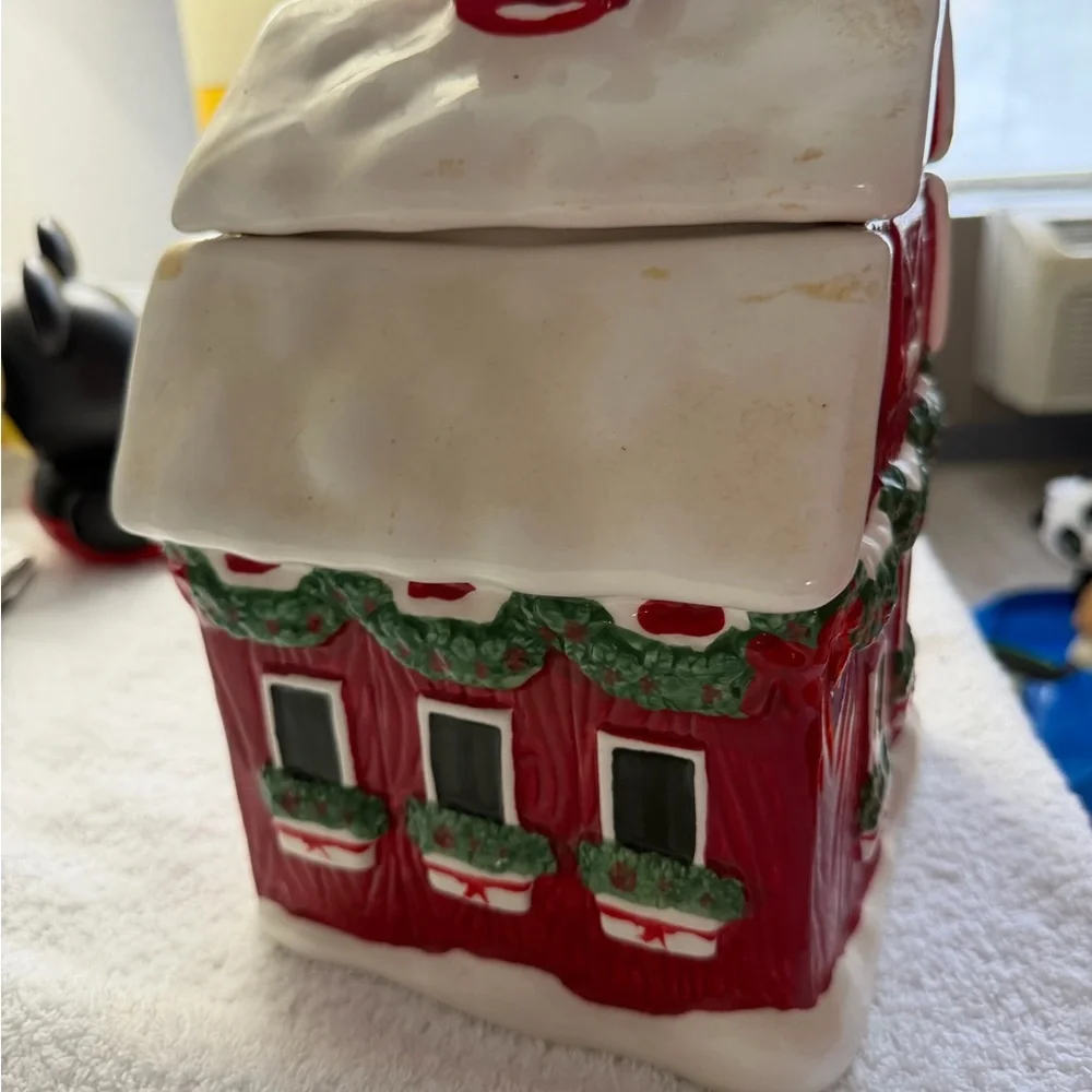 Cookie Jar Red Barn Rustic Holiday  Limited Edition Ceramic By World Market
